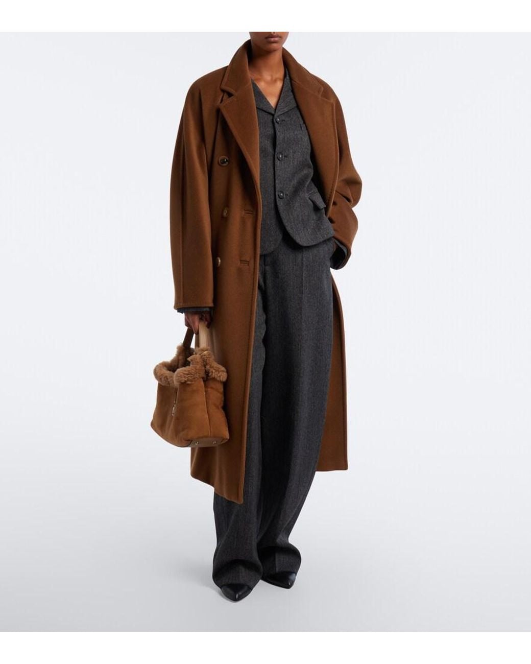 Tod's Brown T Timeless Shearling-Lined Suede Tote Bag
