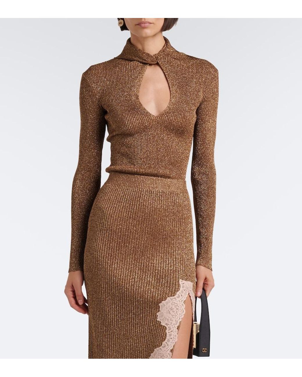 Valentino Garavani Brown Cut-Out Lame Sweater