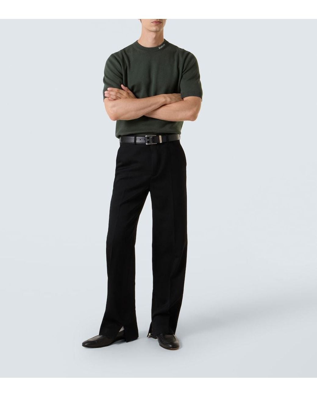 Gucci Green Silk Cotton Knit T-Shirt With Intarsia for men