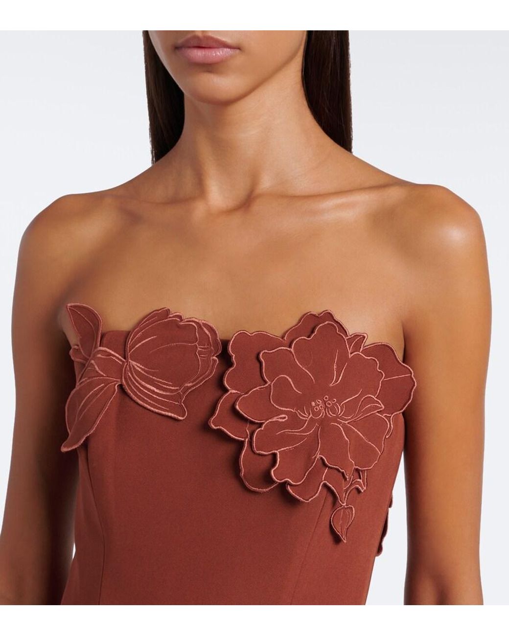 LEO LIN Red Rayna Floral-Applique Bustier Dress