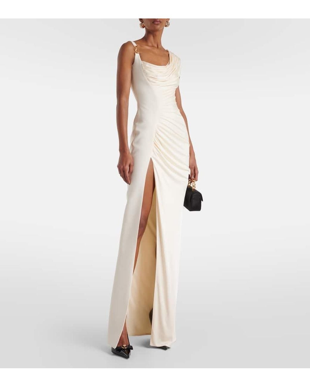 Versace Natural Asymmetric Draped Medusa '95 Dress With Accen