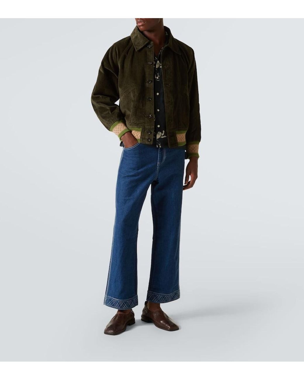 Bode Blue Football Silhouette Printed Linen Shirt for men