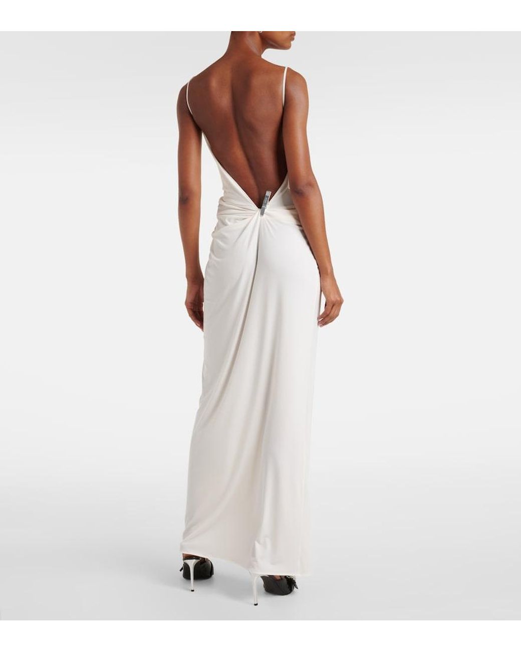 Coperni White Draped Embellished Jersey Maxi Dress