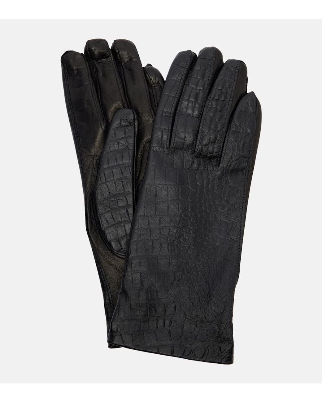 Totême Black Croc-Effect Leather Gloves