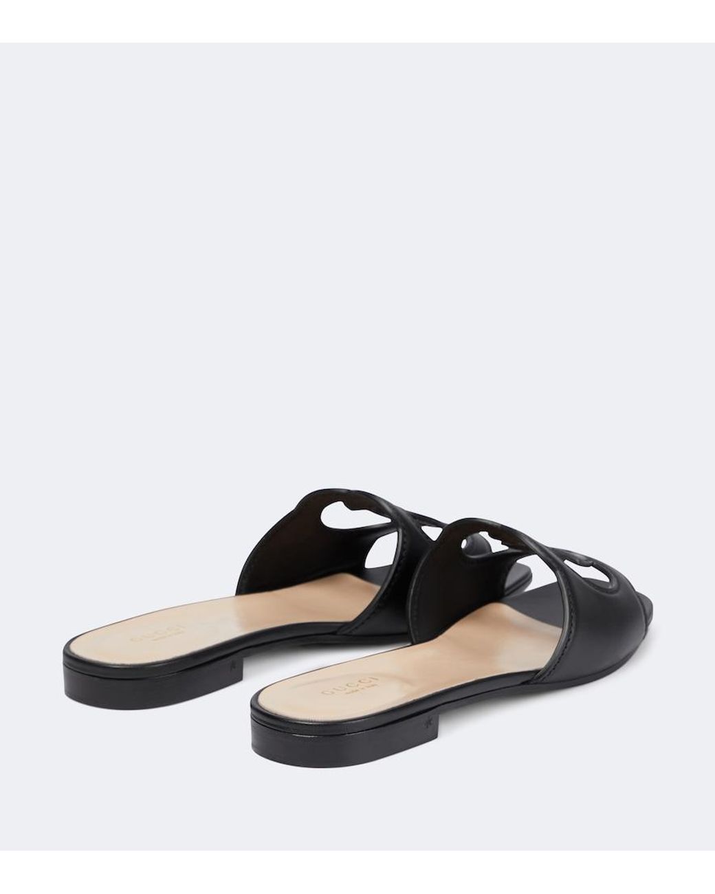Gucci Black Interlocking G Cut-out Leather Sliders