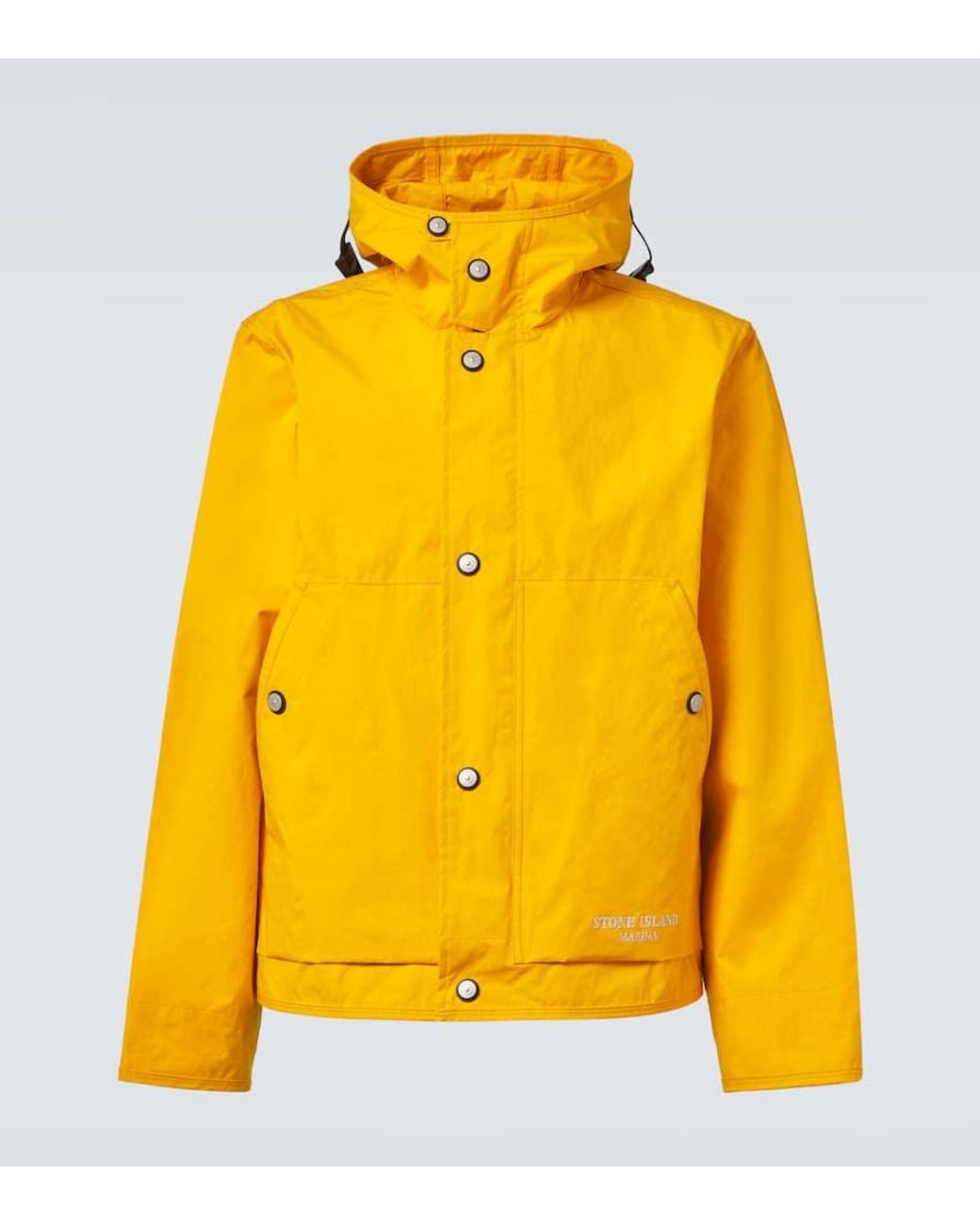 Stone Island Logo Laminated Cotton Poplin Raincoat in Yellow for Men | Lyst