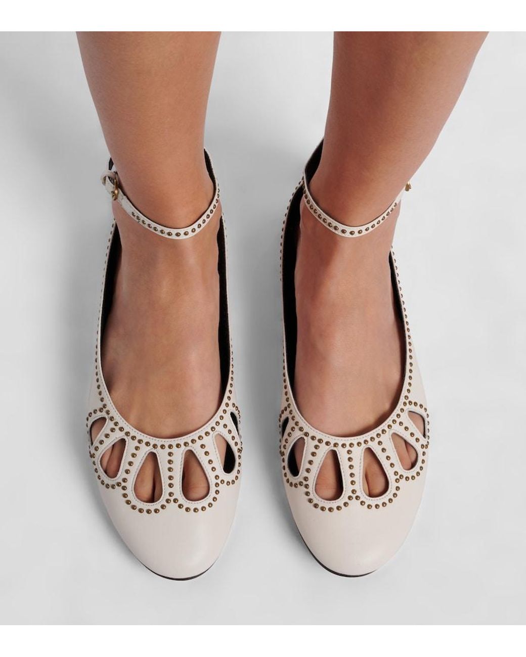 Isabel Marant White Bloris Studded Cutout Leather Ballet Flats