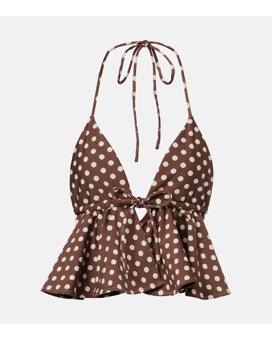 Montce Brown Emma Ruffled Polka-Dot Top