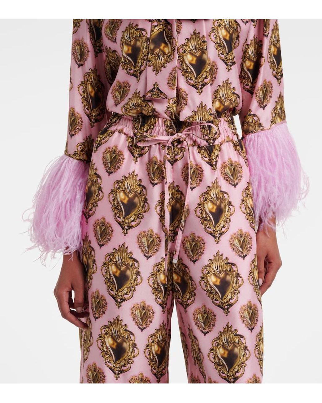 Dolce & Gabbana Pink Printed High-Rise Silk Palazzo Pants