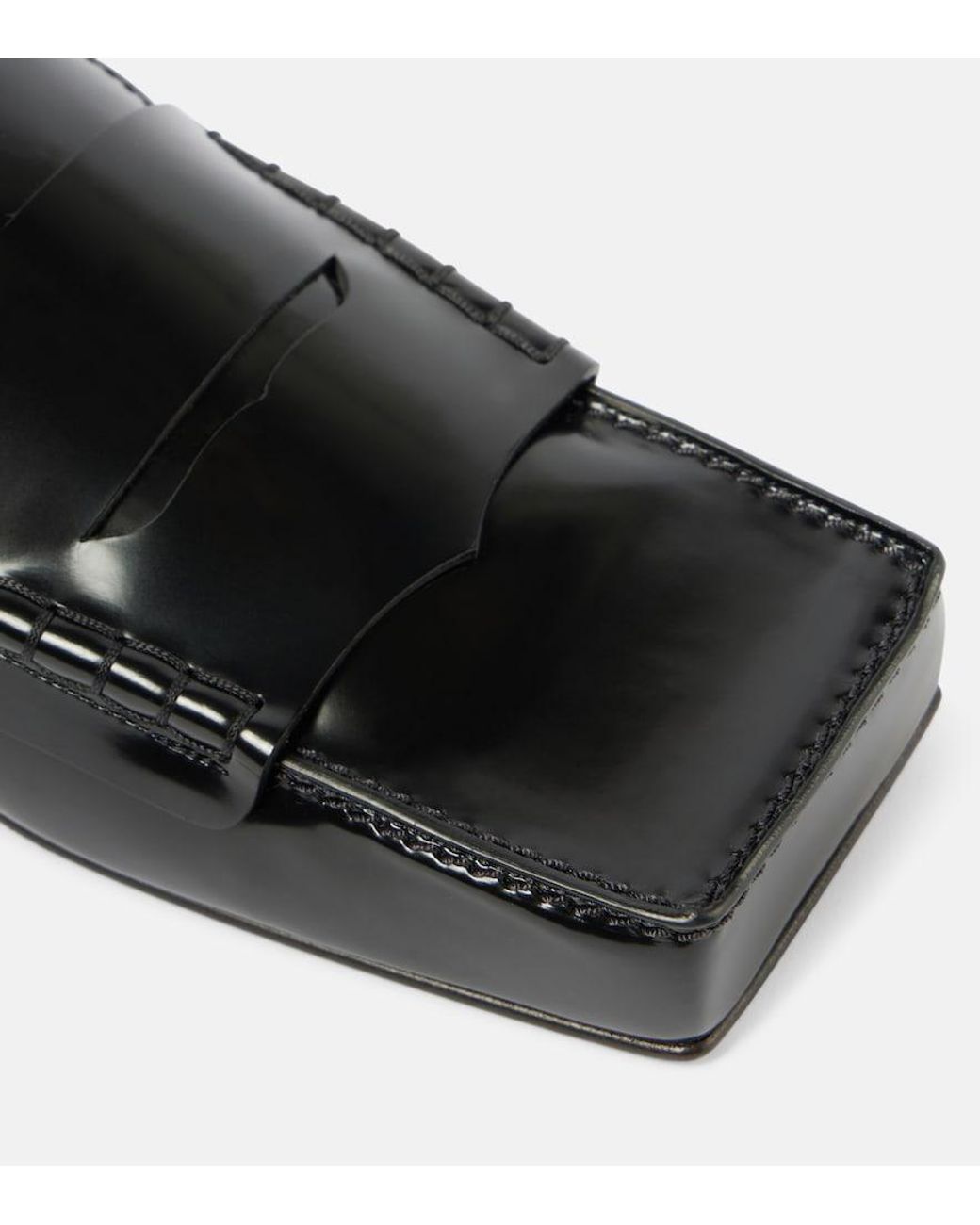 Jacquemus Black Square-Toe Leather Loafer Flats