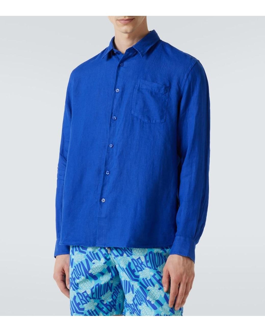 Vilebrequin Blue Linen Shirt for men