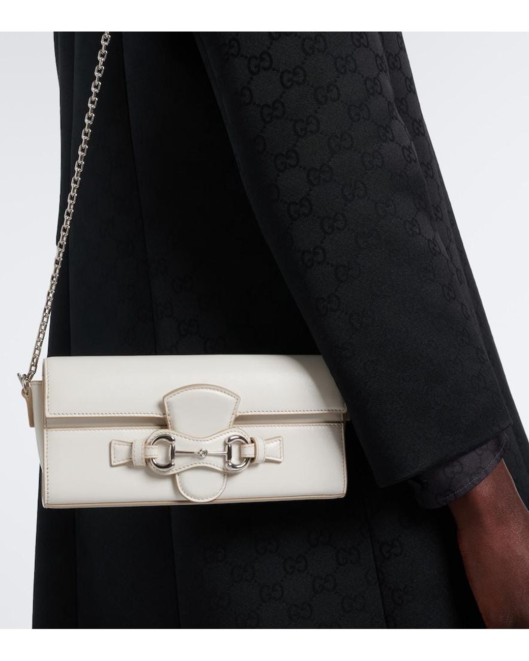 Gucci White Horsebit Leather Wallet On Chain