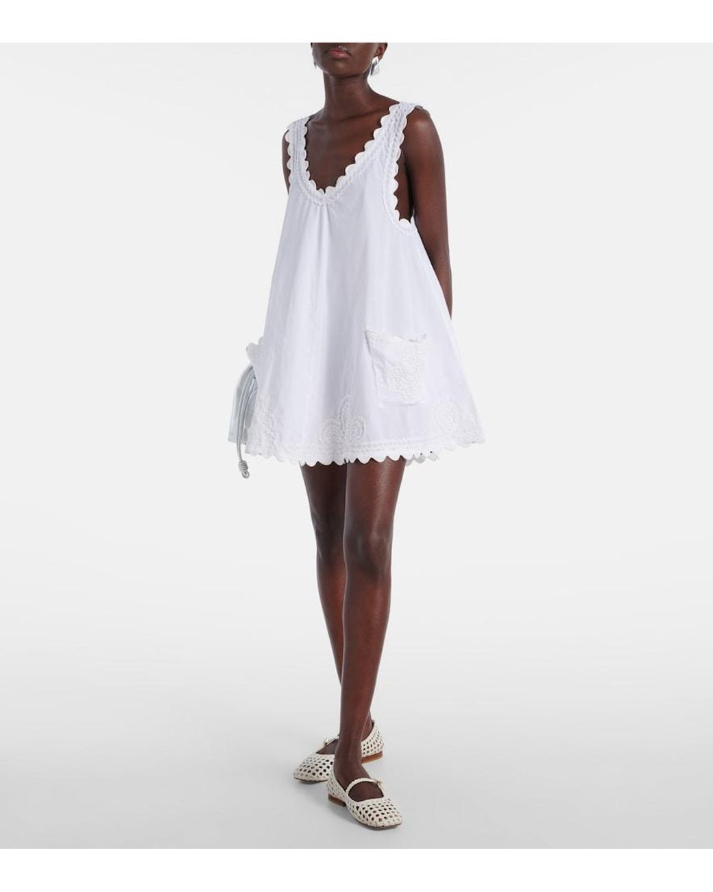 Juliet Dunn White Embroidered Cotton Poplin Minidress
