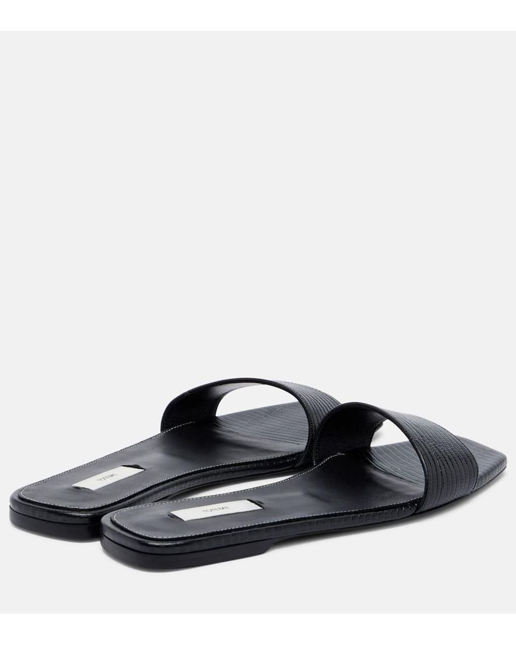 Totême Black Lizard-Effect Leather Slides