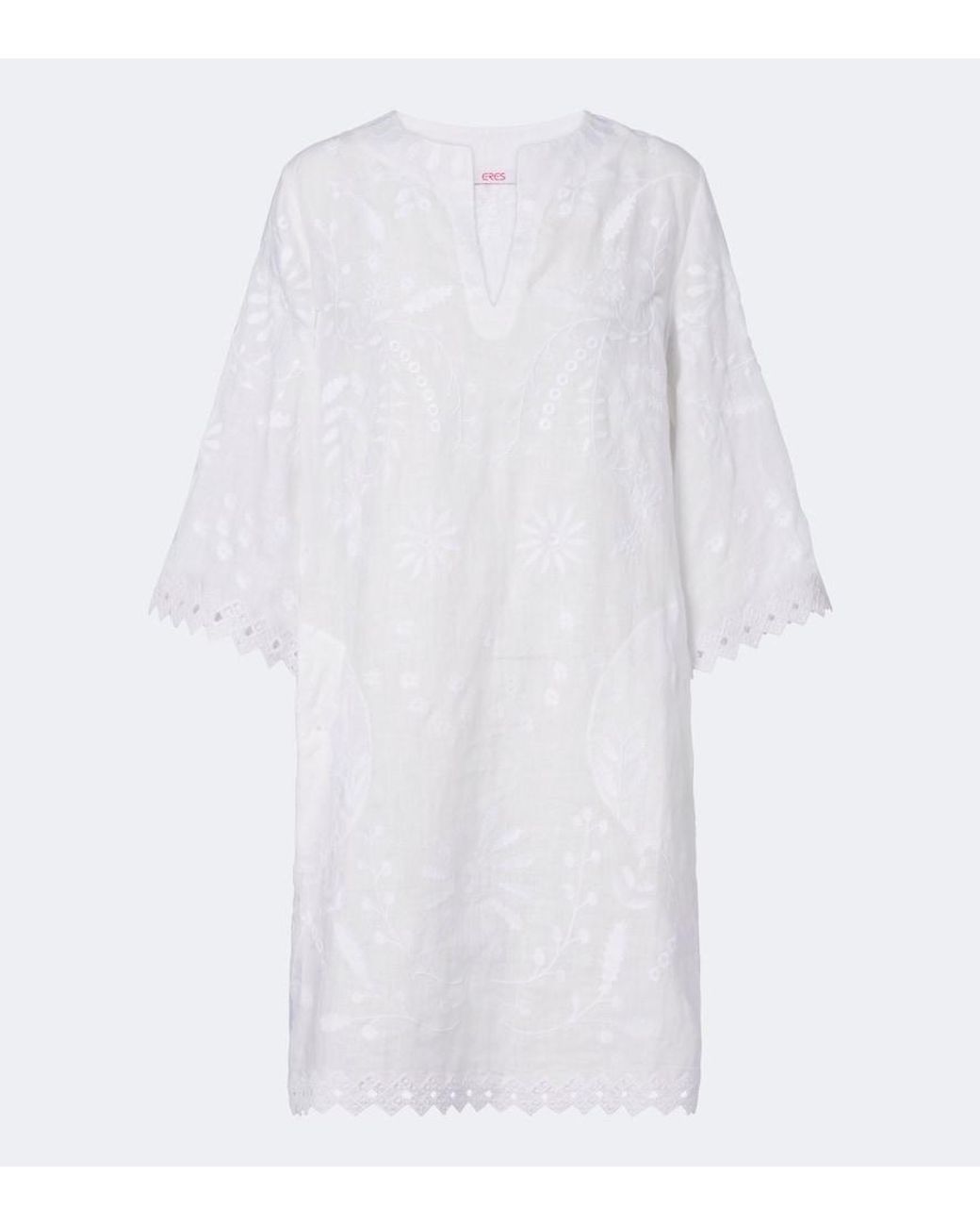Eres White Aigue-Marine Embroidered Linen Minidress