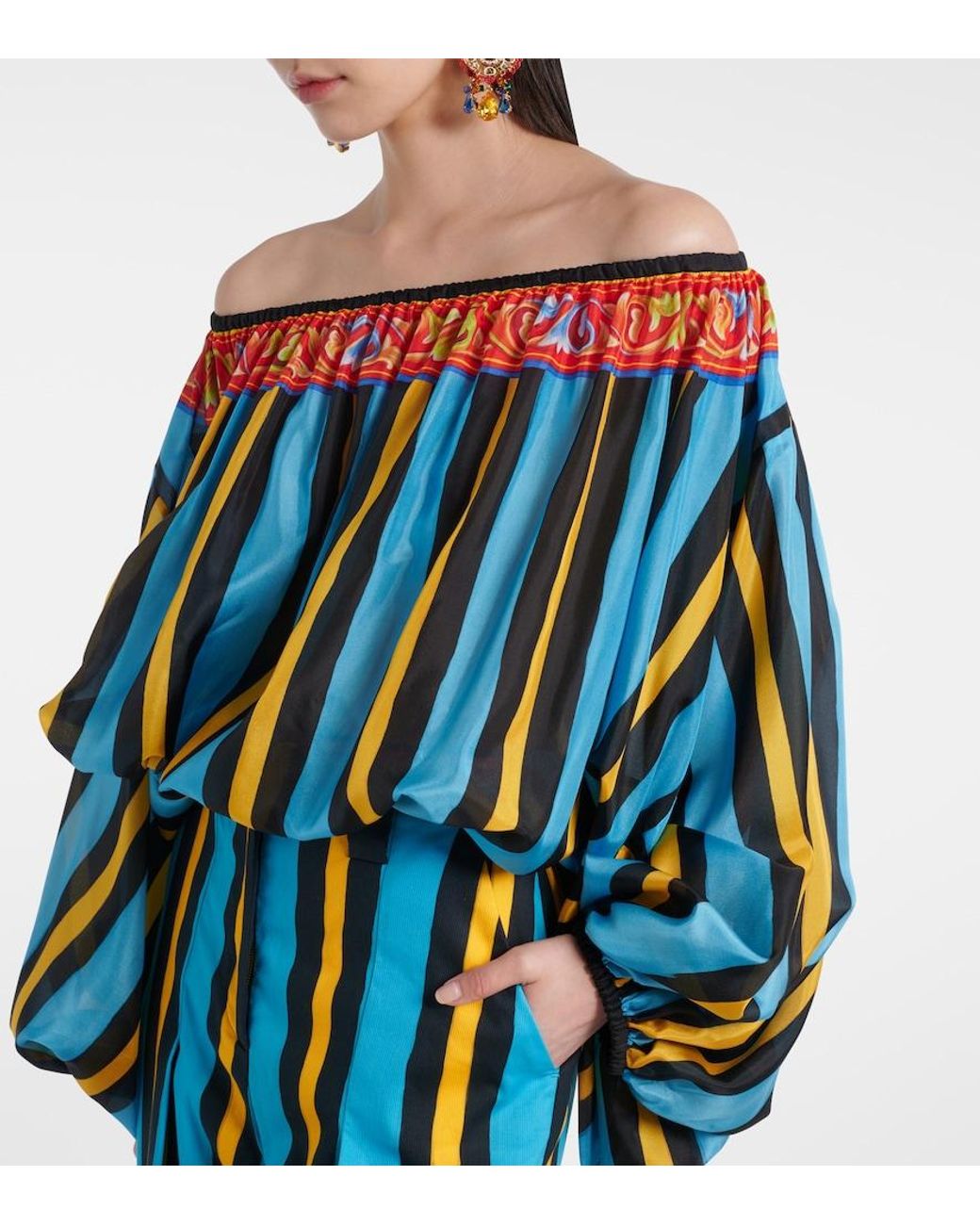 Dolce & Gabbana Blue Patterned Silk Top