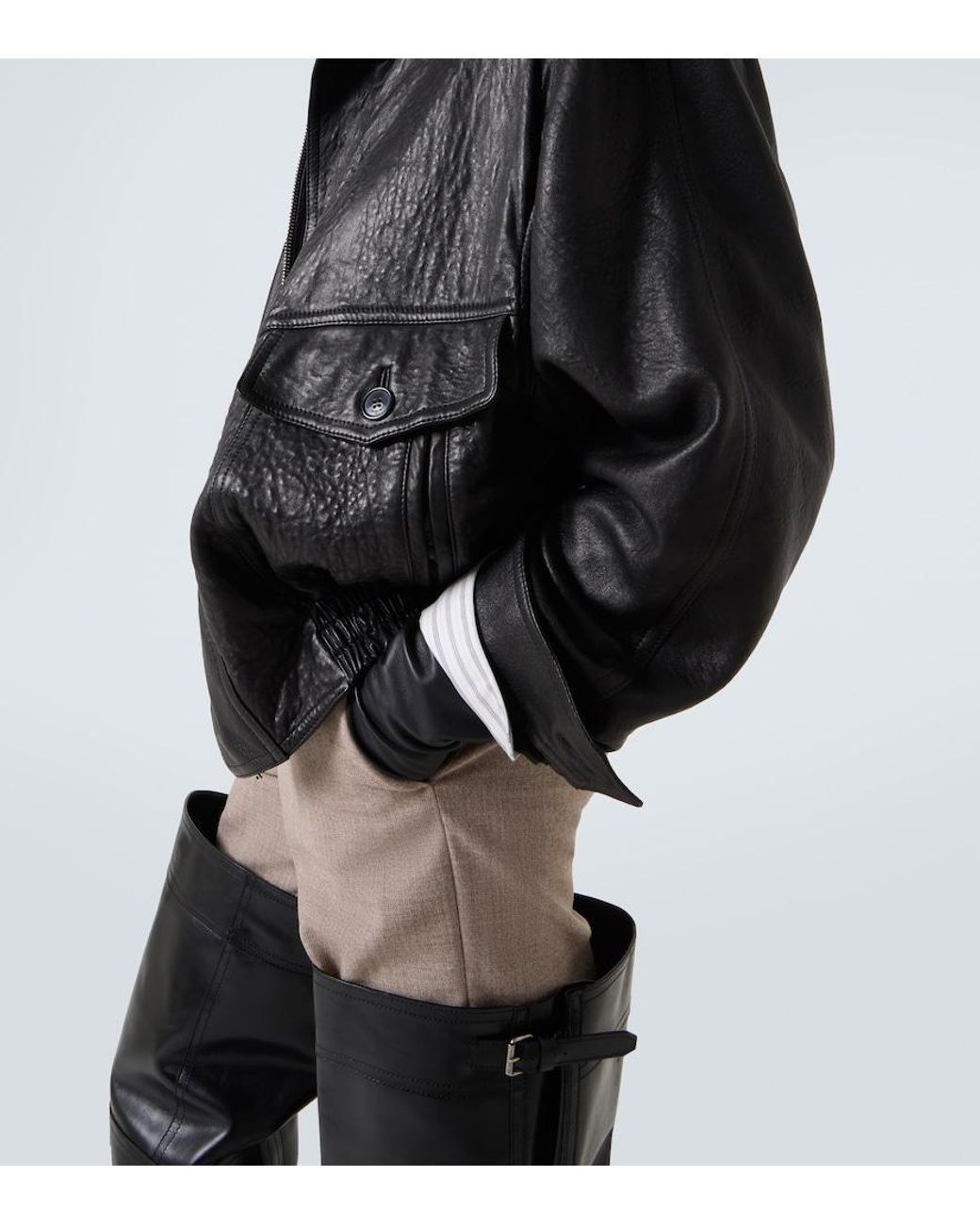 Saint Laurent Black Leather Bomber Jacket for men