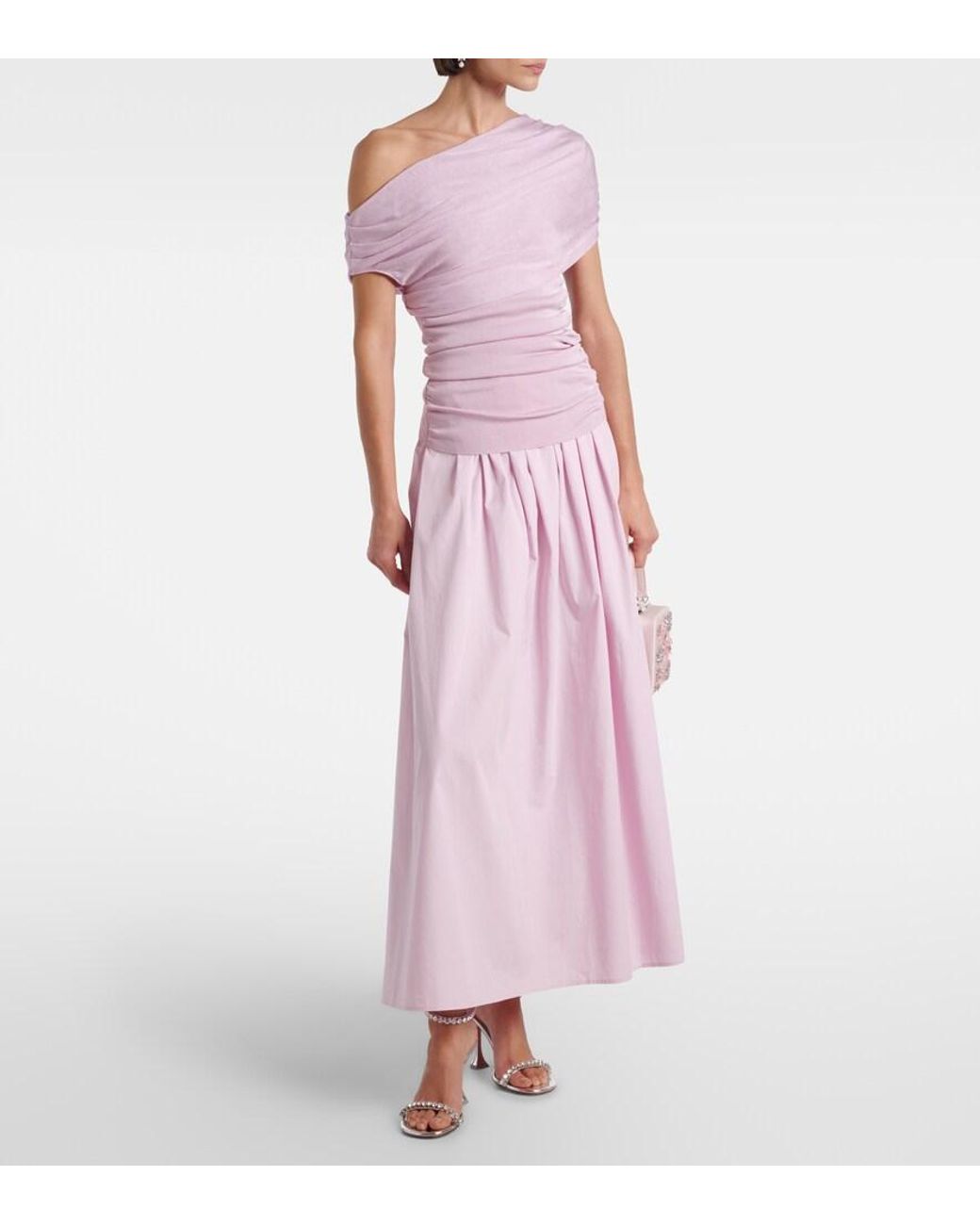 Self-Portrait Pink Asymmetric Draped Midi Dress