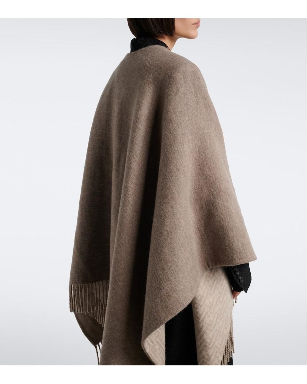 Fendi Brown Reversible Wool And Cashmere Poncho