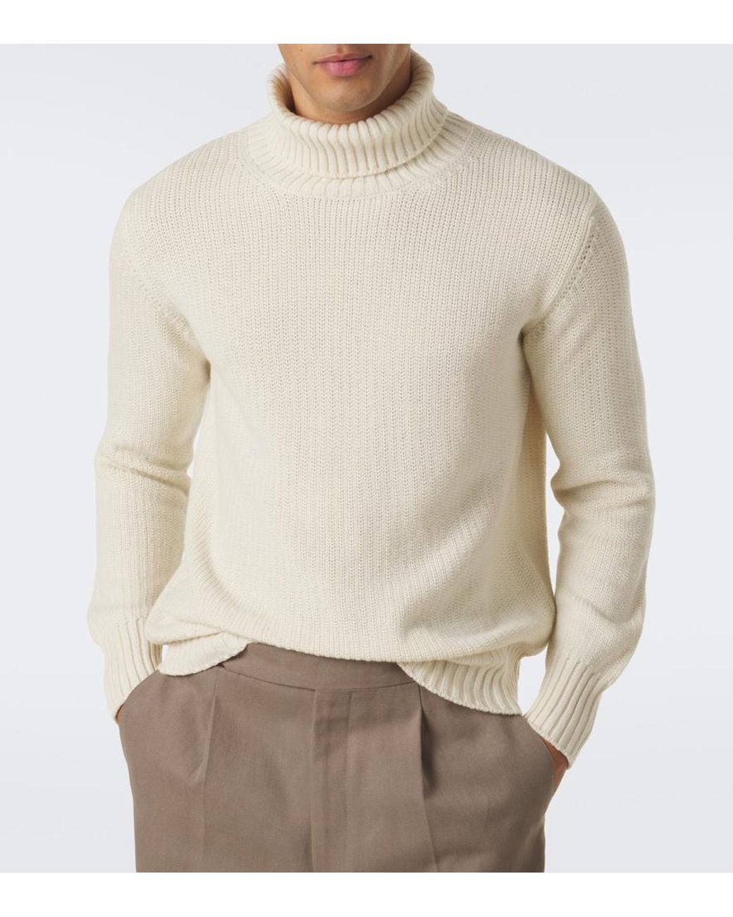 STÒFFA White Cashmere Turtleneck Sweater for men
