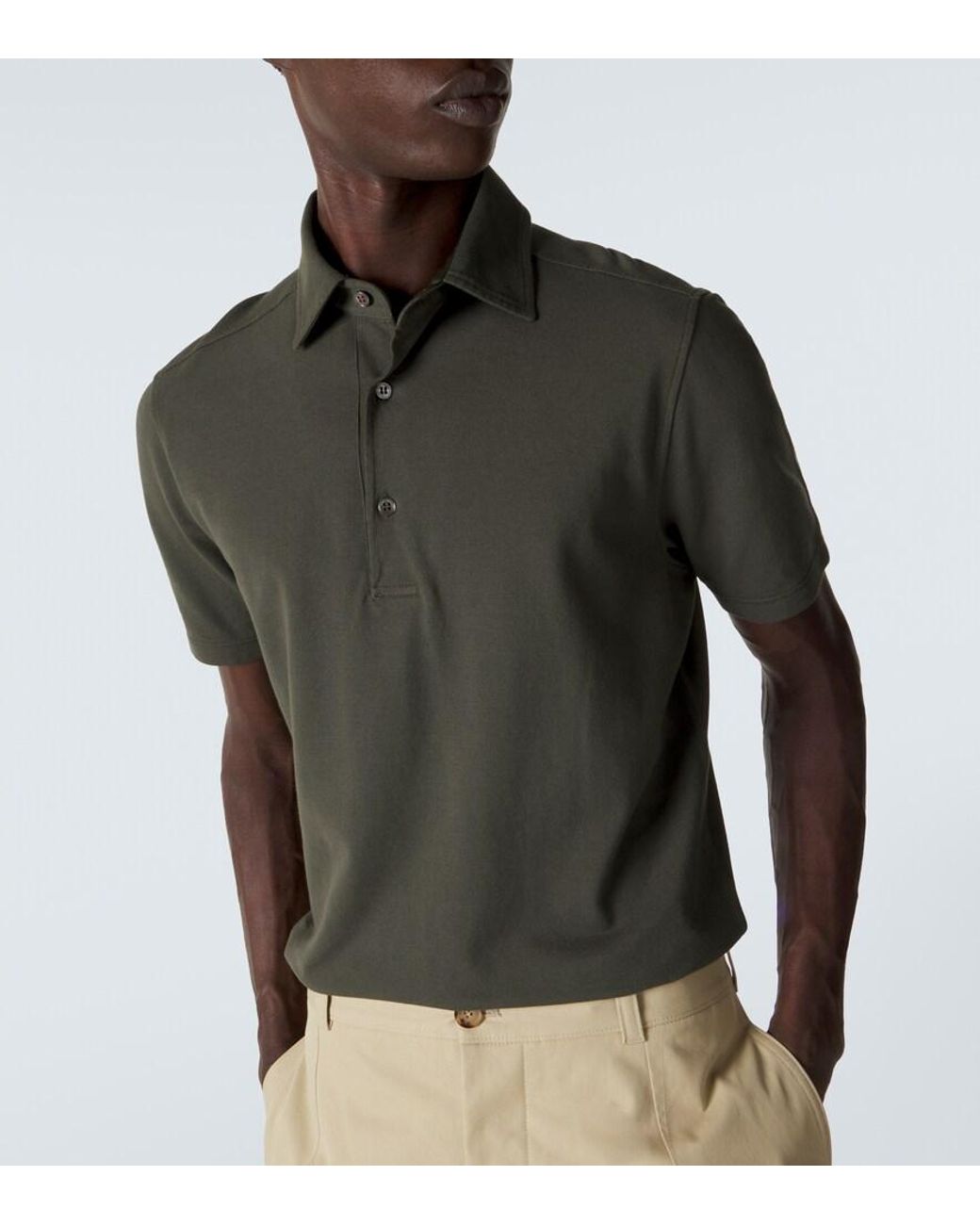 Loro Piana Green Brenna Cotton Pique Polo Shirt for men