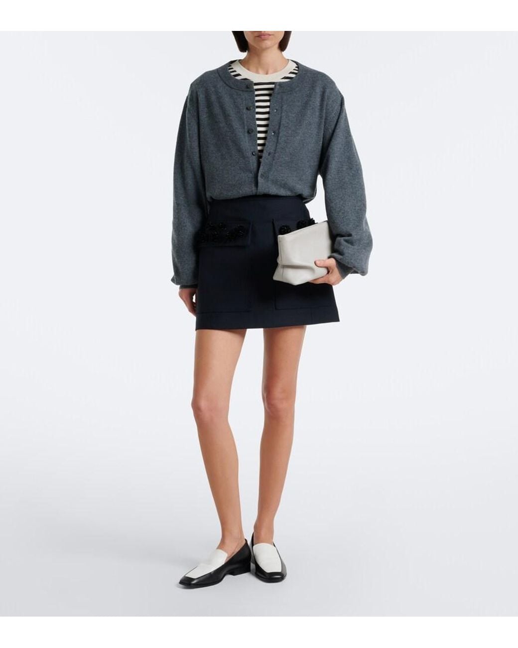 Plan C Black Embellished Wool-Blend Gabardine Miniskirt