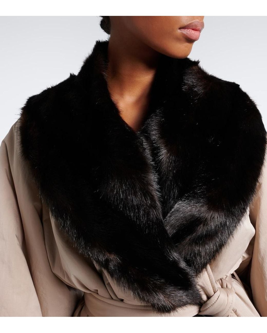 Magda Butrym Black Shearling-Trimmed Wrap Coat