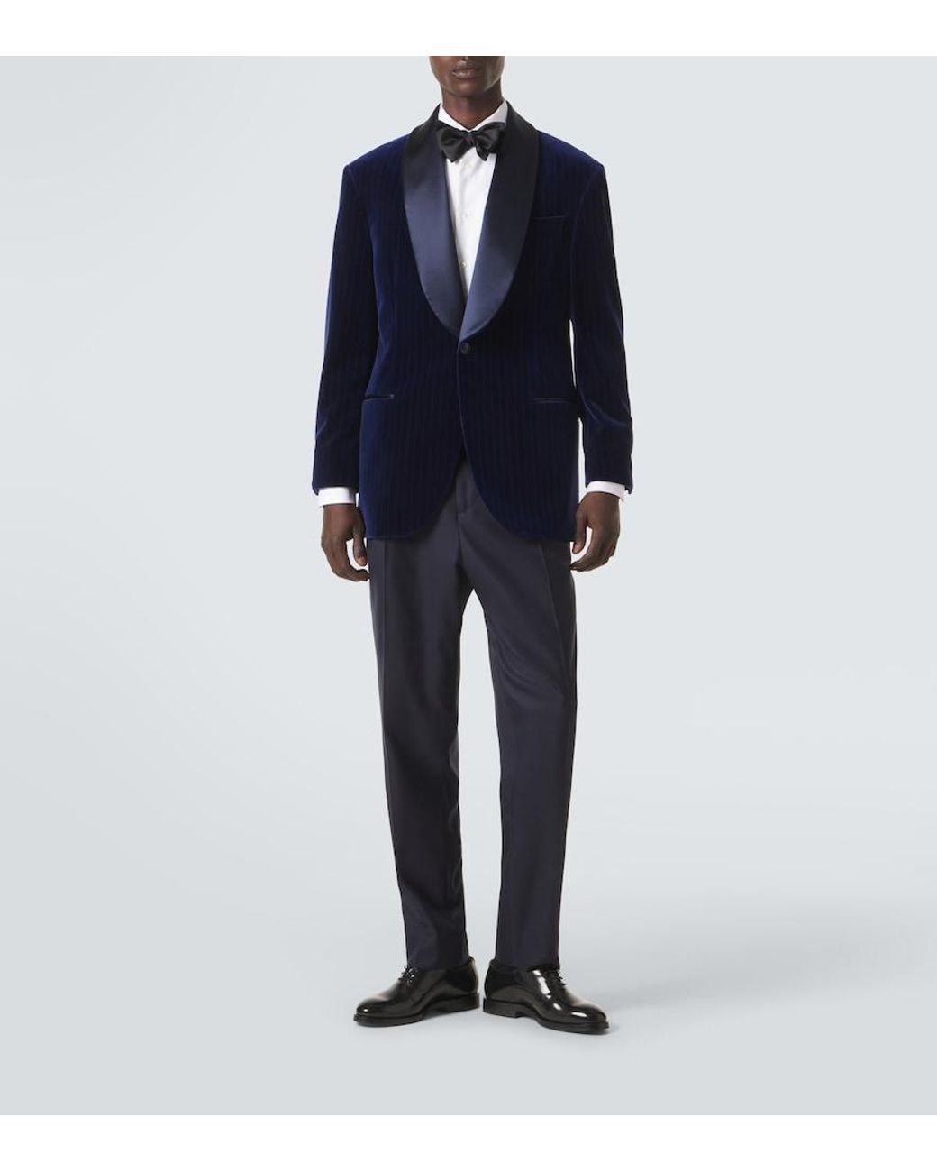 Brunello Cucinelli Blue Pinstripe Cotton Velvet Tuxedo Jacket for men