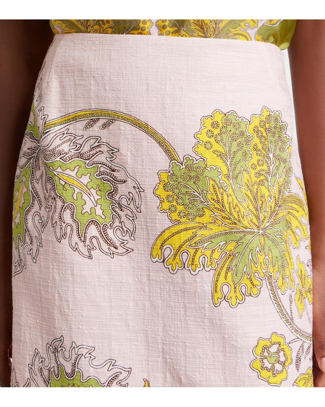 LaDoubleJ Yellow Printed Cotton Midi Skirt
