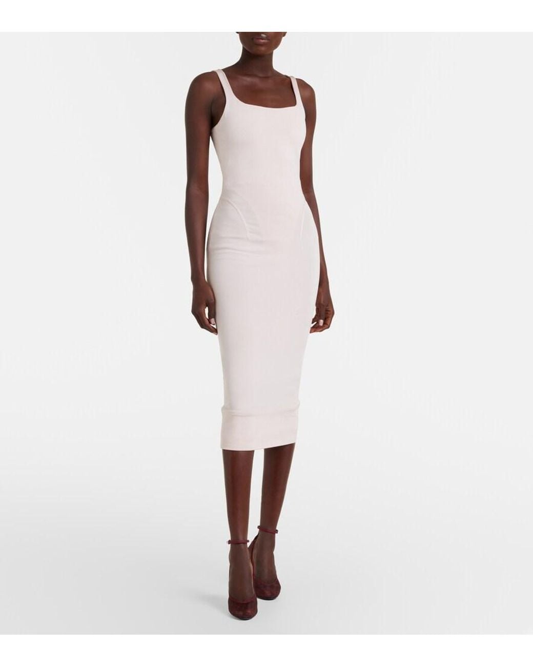 Alaïa Pink Knitted Jersey Midi Dress