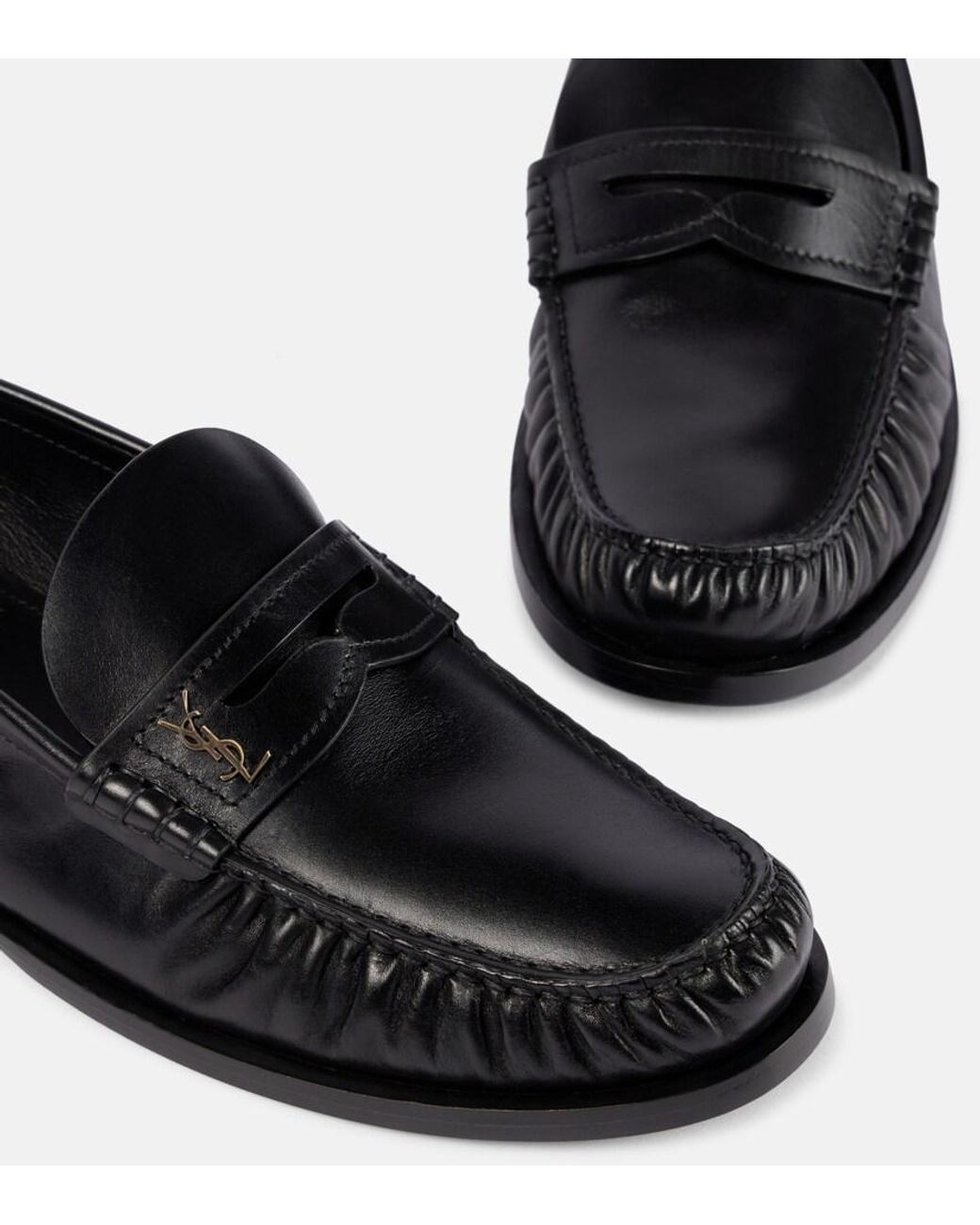 Saint Laurent Black Laurent Leather Penny Loafers