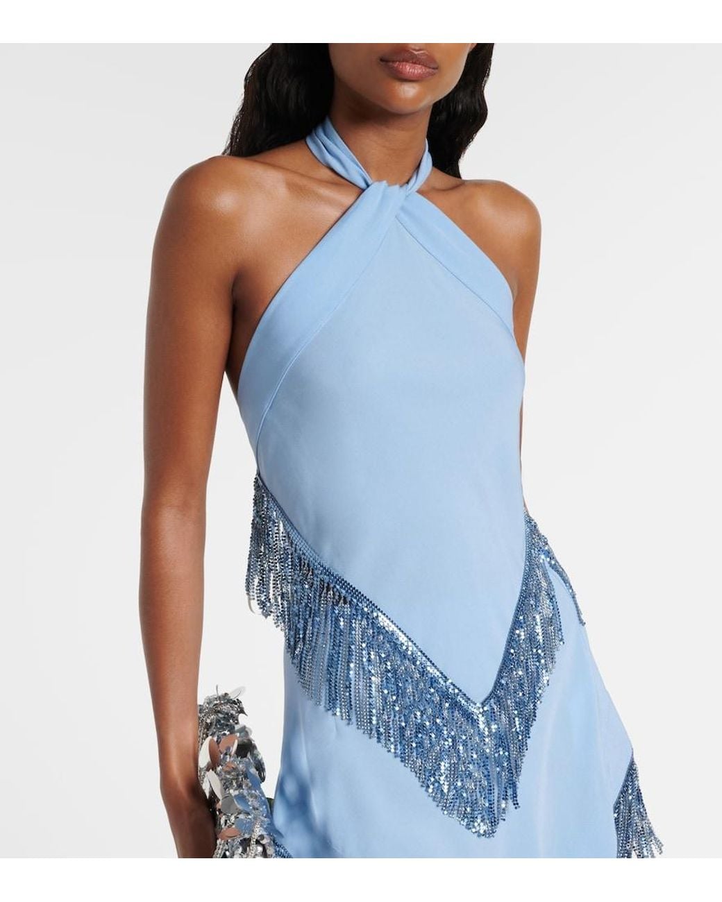 Rabanne Blue Chainmail Halterneck Crepe Top