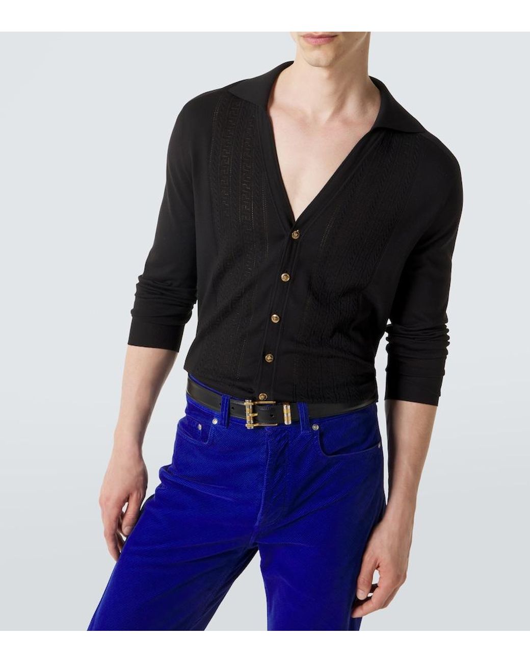 Versace Black Greca Silk And Cotton Cardigan for men