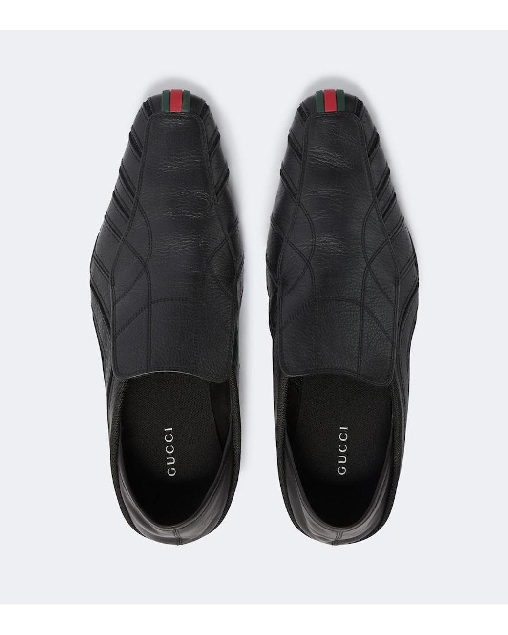 Gucci Black Web Stripe Leather Slip-On Sneakers for men