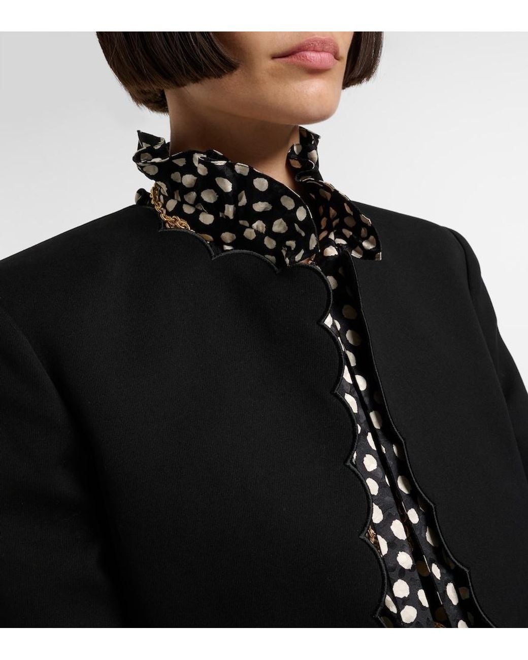 Chloé Black Scalloped Cropped Cotton Velvet Jacket