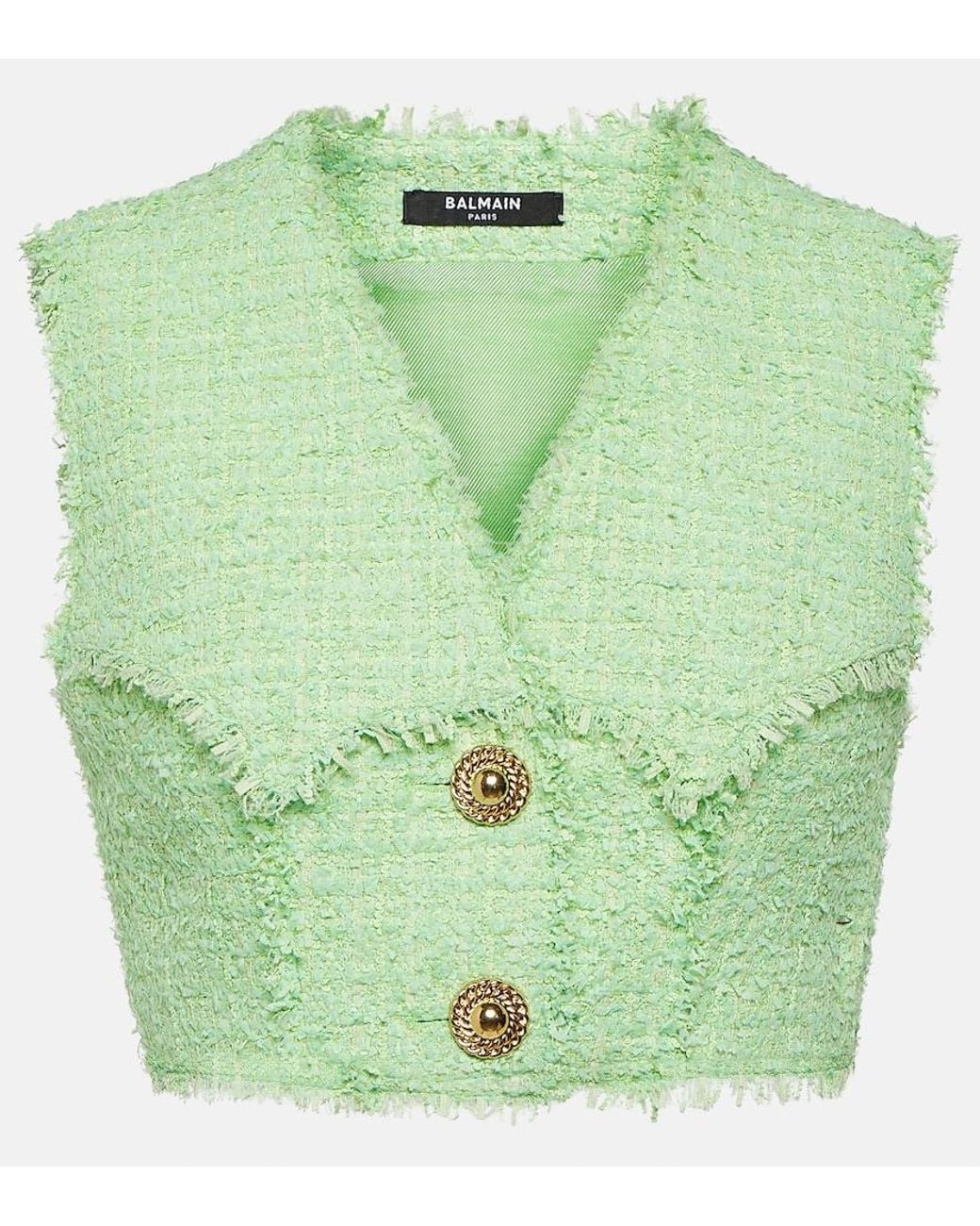 Balmain Green Tweed Crop Top
