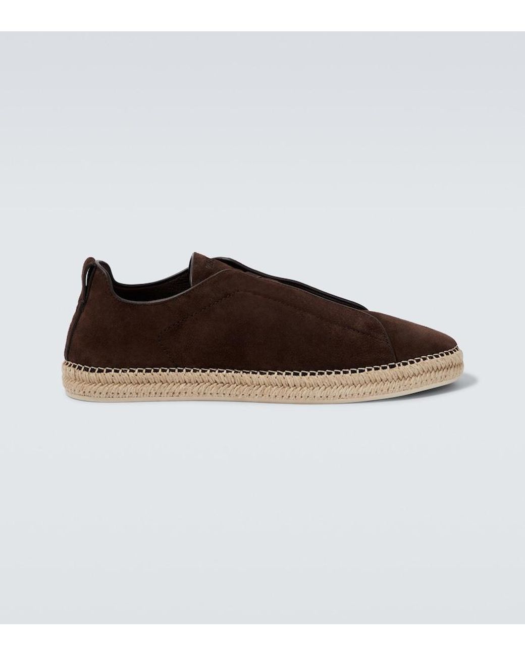 Zegna Brown Triple Stitch Suede Espadrilles for men