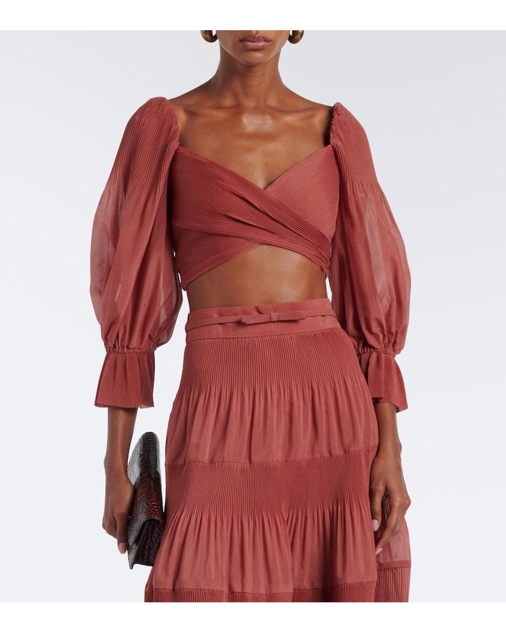 Zimmermann Red Pleated Crop Top