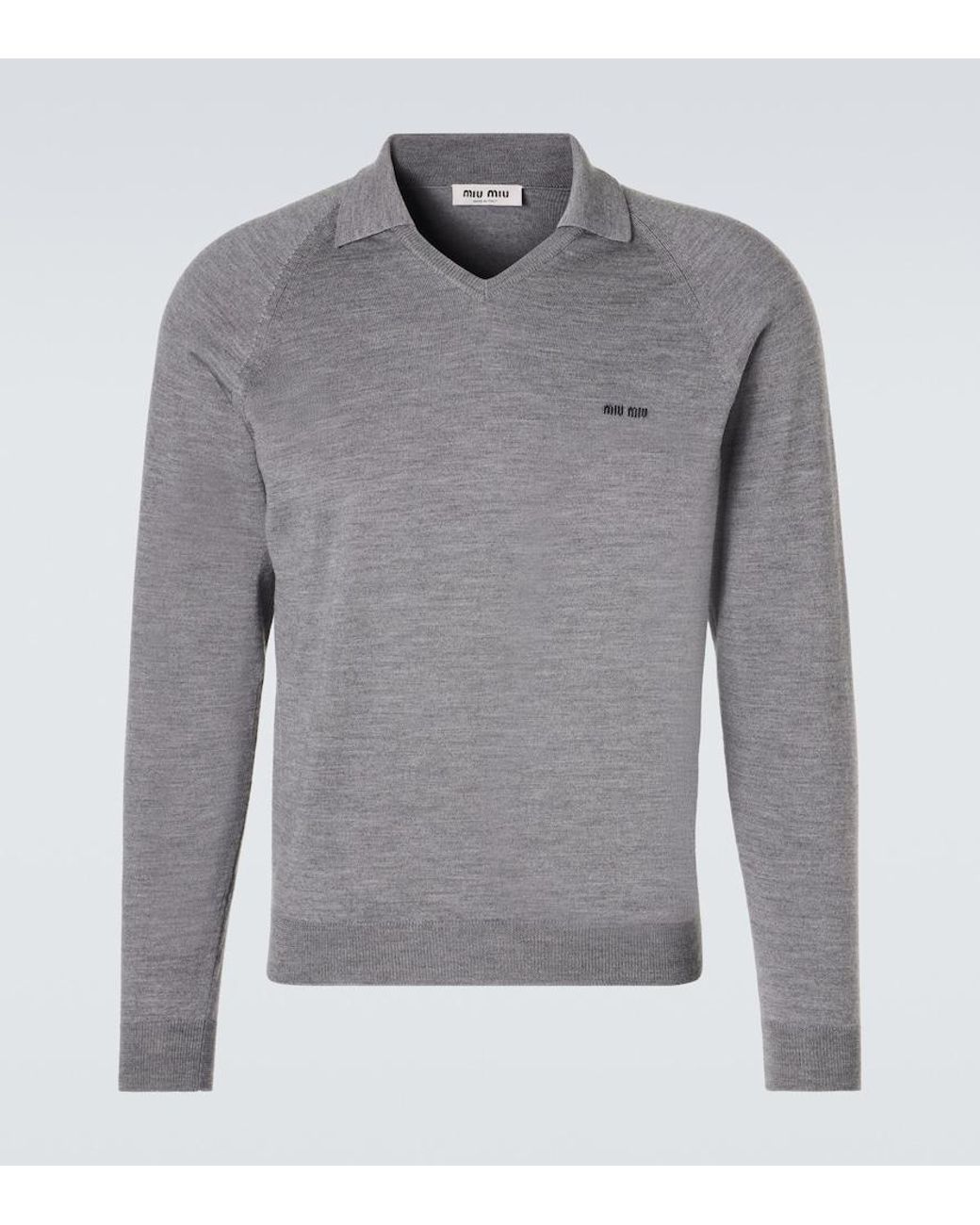 Miu Miu Gray Virgin Wool Polo Sweater for men