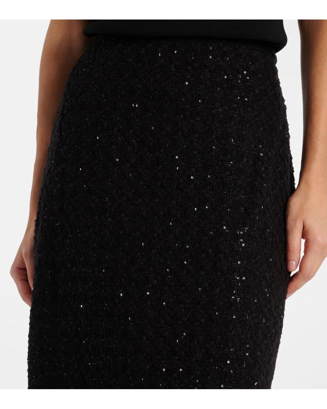 ROTATE BIRGER CHRISTENSEN Black Maxi Bouclé Skirt