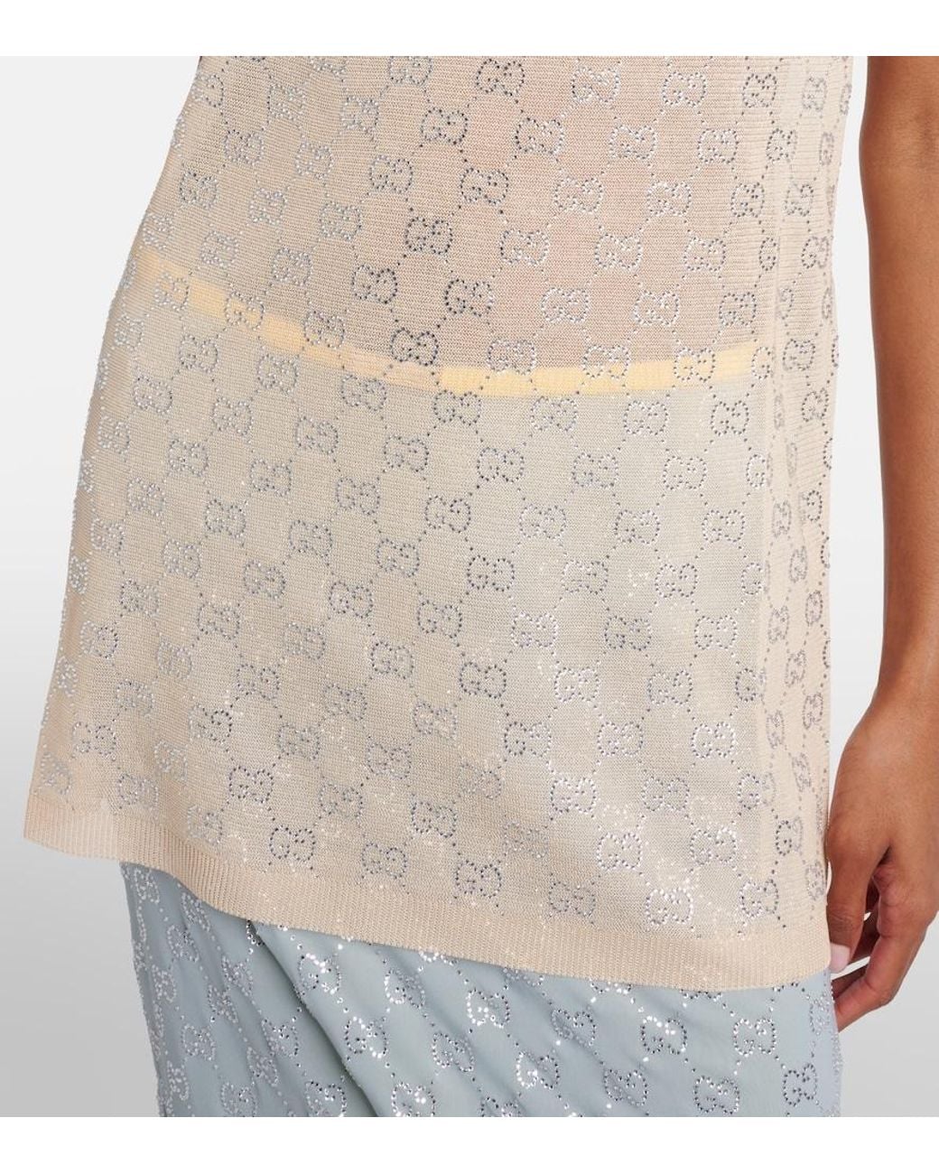 Gucci Natural Gg Crystal Silk Tank Top