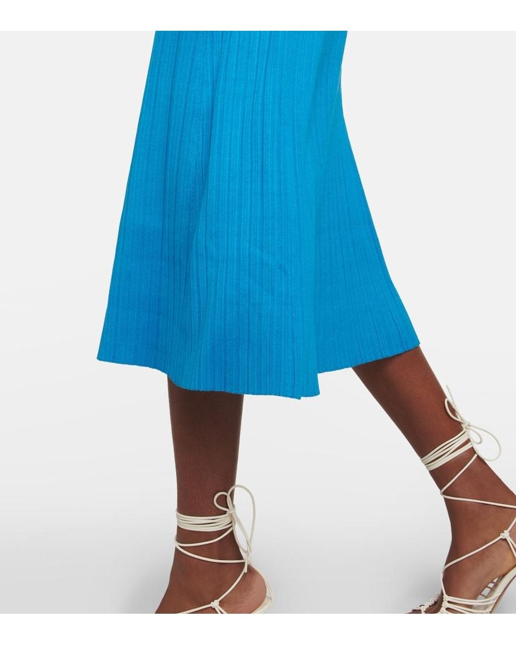 Co. Blue Ribbed-Knit Silk Blend Skirt