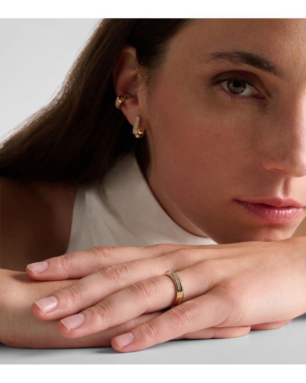 STONE AND STRAND Metallic Knife Edge 14Kt Ring With Diamonds