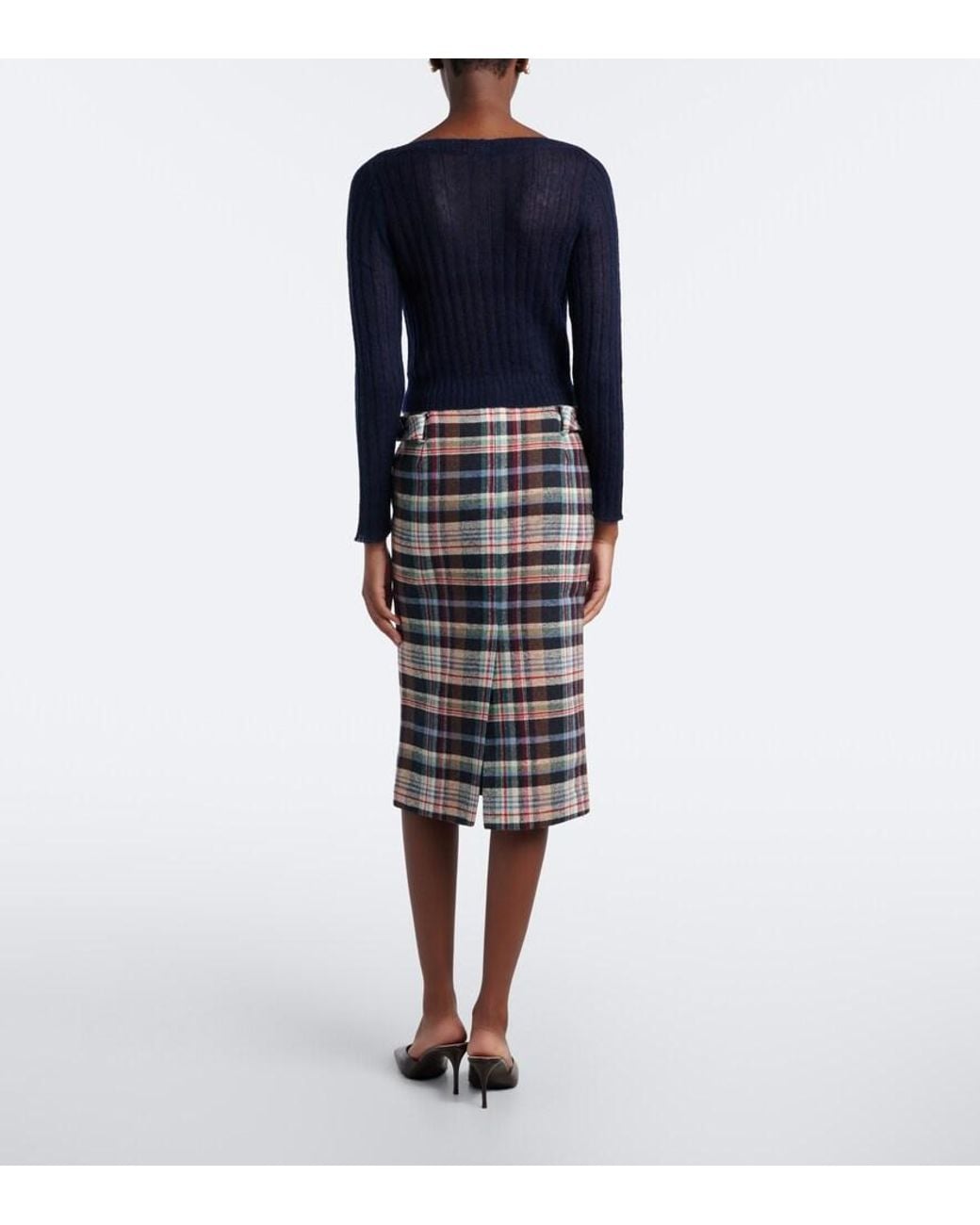 ShuShu/Tong Multicolor Checked Cotton And Wool-Blend Pencil Skirt
