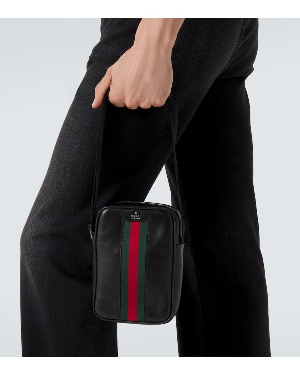 Gucci White Web Trademark Mini Leather Crossbody Bag for men