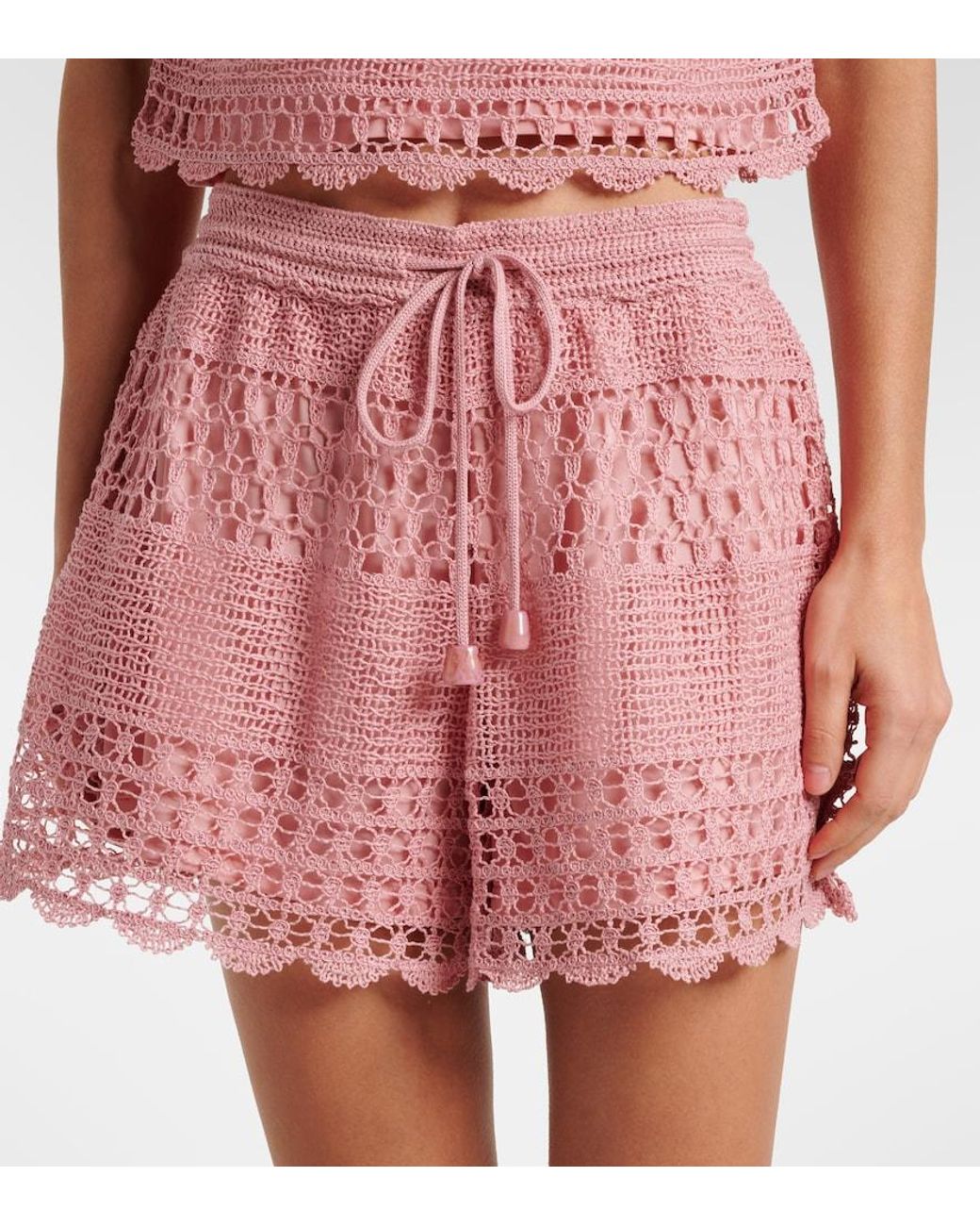 Zimmermann Pink Wanderlust Crochet Shorts