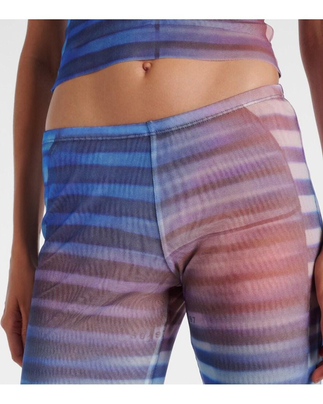 Jean Paul Gaultier Blue Printed Striped Mesh Flared Pants