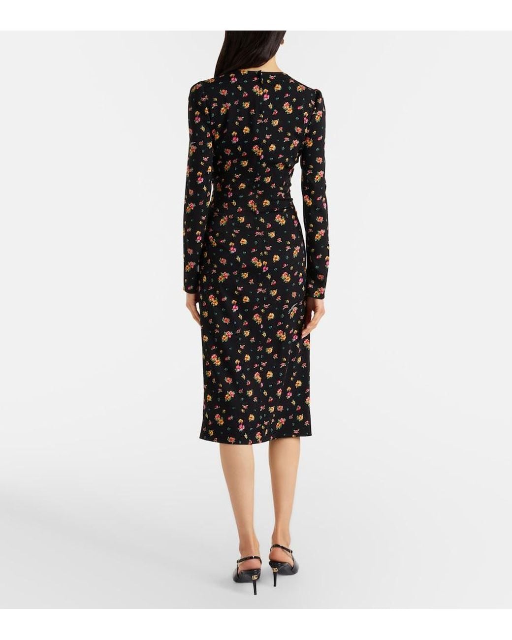 Dolce & Gabbana Black Floral Silk-Blend Midi Dress