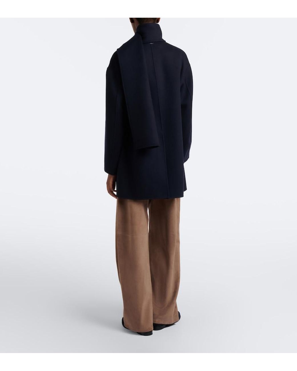 Max Mara Blue Scarf-Detail Virgin Wool Coat