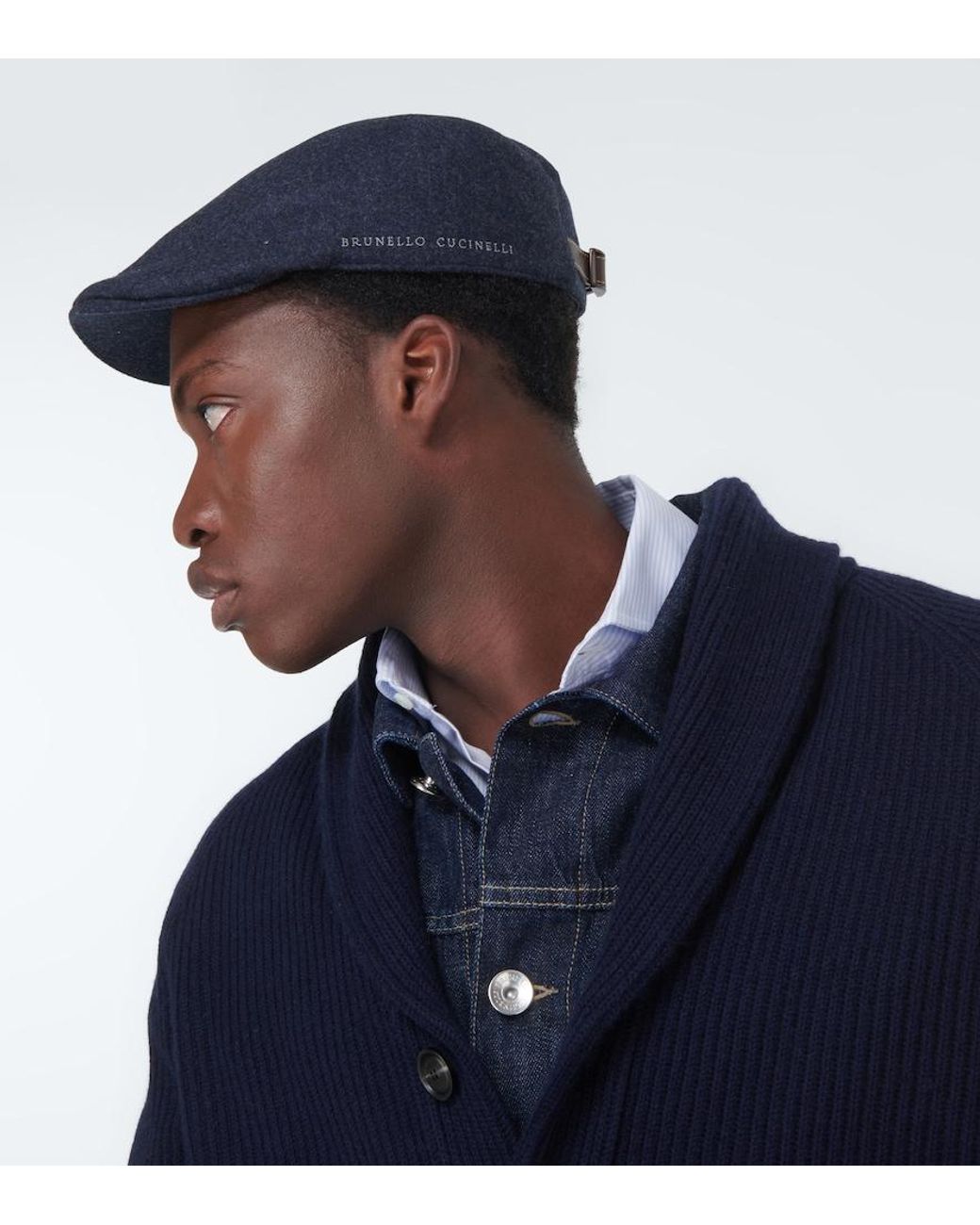 Brunello Cucinelli Blue Logo Wool Cap for men